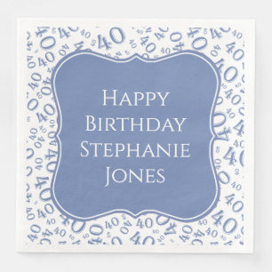 40th Birthday Blue/White Bracket Number Pattern Napkin