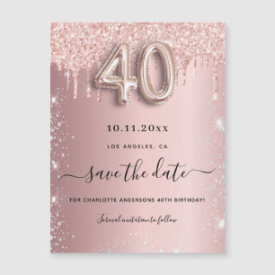 40th birthday blush glitter save the date magnet