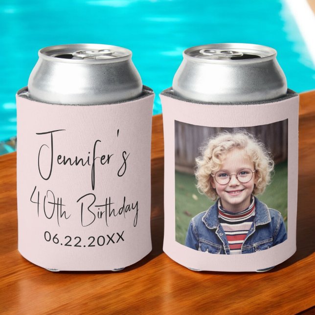 40th Birthday Blush Pink Instagram Photo Can Cooler (Creator Uploaded)