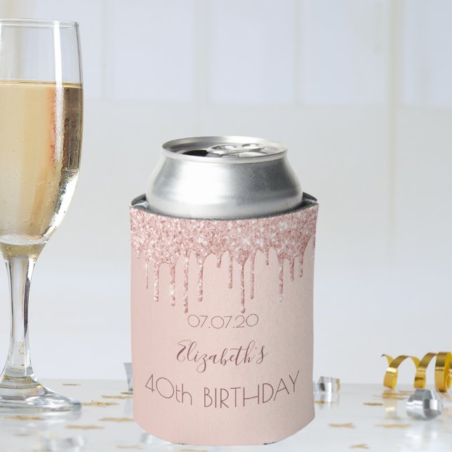 40th birthday blush rose gold glitter drips name can cooler (Creator Uploaded)
