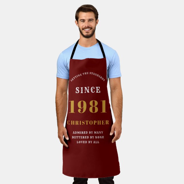40th Birthday Born 1981 Red Gold Man's Apron (Worn)