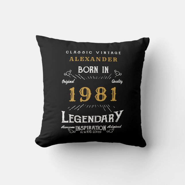 40th Birthday Born 1981 Retro Black Personalised Cushion (Front)