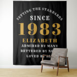 40th Birthday Born 1983 Add Name Black Gold Large Tapestry<br><div class="desc">Personalised Birthday add your name and year tapestry. Edit the name and year with the template provided. A wonderful custom birthday party accessory. More gifts and party supplies available with the "setting standards" design in the store.</div>