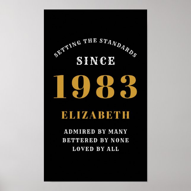 40th Birthday Born 1983 Add Name Black Gold Poster (Front)