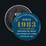 40th Birthday Born 1983 Add Name Blue Gold Bottle Opener<br><div class="desc">Personalized Birthday add your name and year bottle opener. Edit the name and year with the template provided. A wonderful custom birthday party accessory. More gifts and party supplies available with the "setting standards" design in the store.</div>
