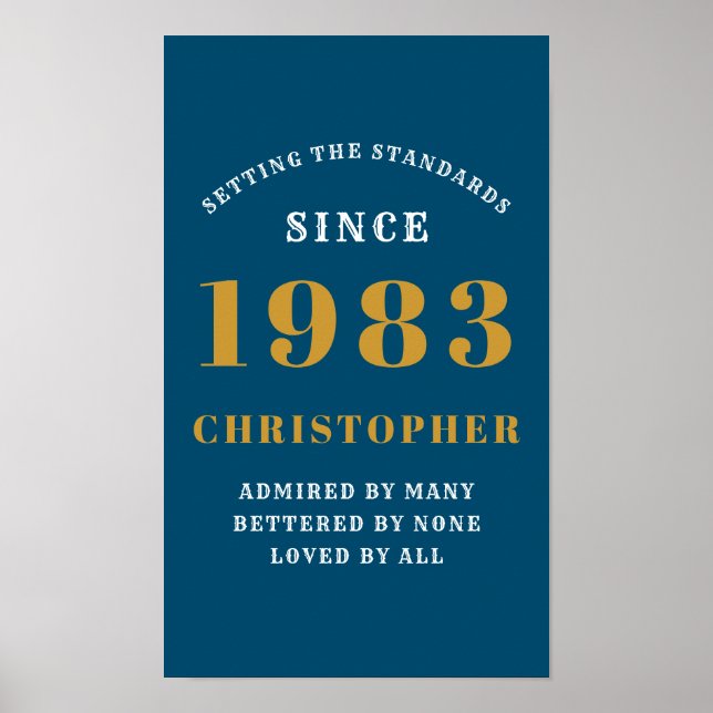 40th Birthday Born 1983 Add Name Blue Gold Poster (Front)