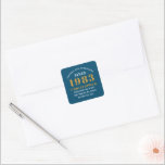 40th Birthday Born 1983 Add Name Blue Gold Square Sticker<br><div class="desc">Personalized Birthday add your name and year sticker. Edit the name and year with the template provided. A wonderful custom birthday party accessory. More gifts and party supplies available with the "setting standards" design in the store.</div>
