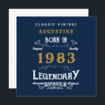 40th Birthday Born 1983 Legend Blue Gold Greeting Card<br><div class="desc">Say Happy Birthday. Add your name,  year and message to this personalised birthday greeting card. A wonderful custom blue birthday card with white and gold vintage style typography. More gifts and party supplies available with the "Legendary" design in the store.</div>