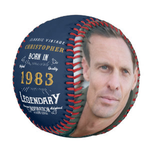 40th Birthday Born 1983 Monogram Photo Legend Blue Baseball