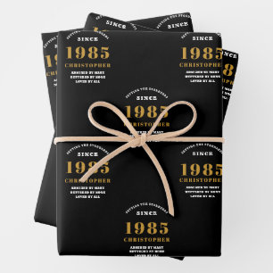 40th Birthday born 1985 Add Name Black Gold Wrapping Paper Sheet