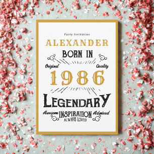 40th Birthday Born 1986 White Gold Legend Invitation