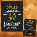 40th Birthday Born Legendary Black Gold Retro Invitation<br><div class="desc">For those celebrating their 40th birthday we have the ideal birthday party invitation with a vintage feel. The black background with a white and gold vintage typography design design is simple and yet elegant with a retro feel. Easily customise the text of this birthday gift using the template provided. Part...</div>