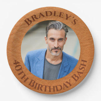 40th Birthday Brown Leather Paper Plate