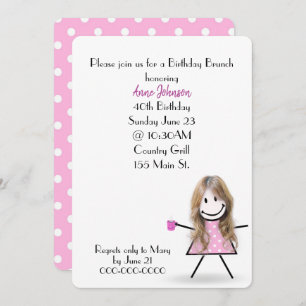 40th Birthday Brunch Stick Girl   Invitation