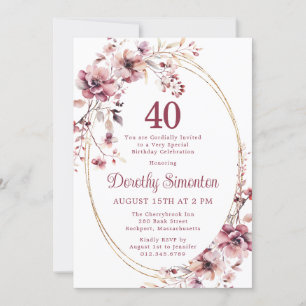 40th Birthday Burgundy Blush Pink Wildflower Invitation