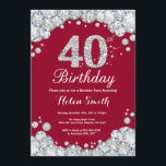 40th Birthday Burgundy Red and Silver Diamond Invitation<br><div class="desc">40th Birthday Invitation. Burgundy Red and Silver Rhinestone Diamond. Elegant Birthday Bash invite. Adult Birthday. Women Birthday. Men Birthday. For further customisation,  please click the "Customise it" button and use our design tool to modify this template.</div>