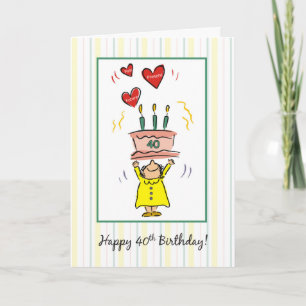 40th Birthday Cake and Hearts for Woman Card
