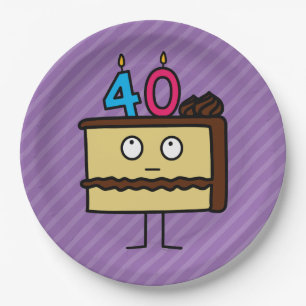 40th Birthday Cake with Candles Chocolate icing Paper Plate