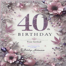 40th Birthday Card, Beautiful design Invitation