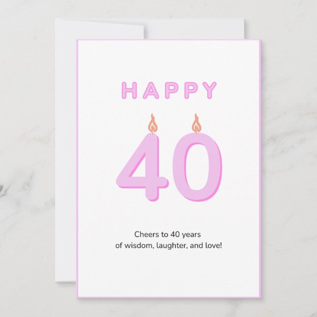 40th Birthday Card Pink (Front)