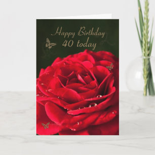 40th Birthday Card with a classic red rose