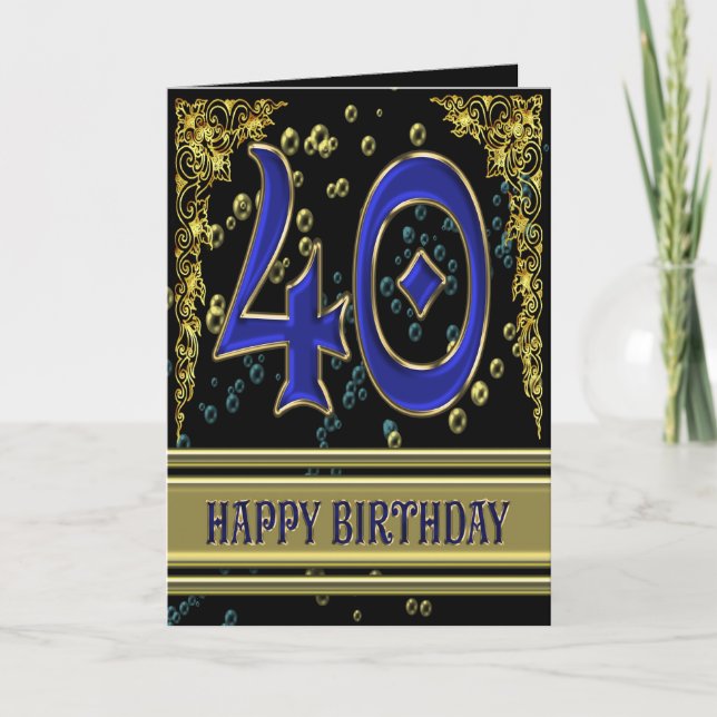 40th birthday card with gold and bubbles (Front)