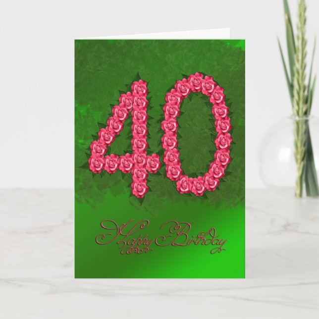 40th birthday card with roses and leaves (Front)