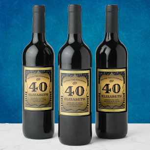 40th Birthday Celebration Black & Gold Standards Wine Label