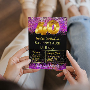 40th birthday celebration invite glitter style