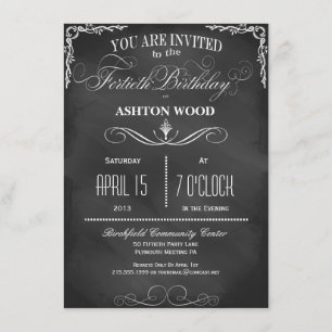 40th Birthday Chalkboard Typography Party Invite