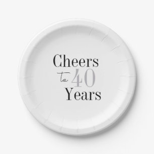 40th Birthday Cheers 40 Years Minimal Silver Party Paper Plate
