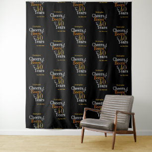 40th Birthday Cheers and Beers Backdrop Tapestry