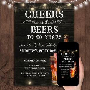 40th Birthday Cheers and Beers Bar Lights Invitation