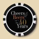 40th Birthday Cheers and Beers Black Gold Party Poker Chips<br><div class="desc">This is a cool and modern, 40th birthday party design. It is a simple, minimal design, in classic black and gold typography. Perfect for a cool and fun, 40th birthday party or celebration. Ideal for party games or for party favour gifts. This design is fully customisable, simply use the personalise...</div>