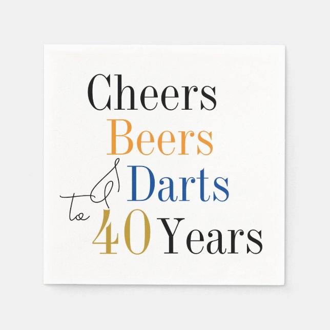 40th Birthday Cheers and Beers Darts Blue Napkin (Front)
