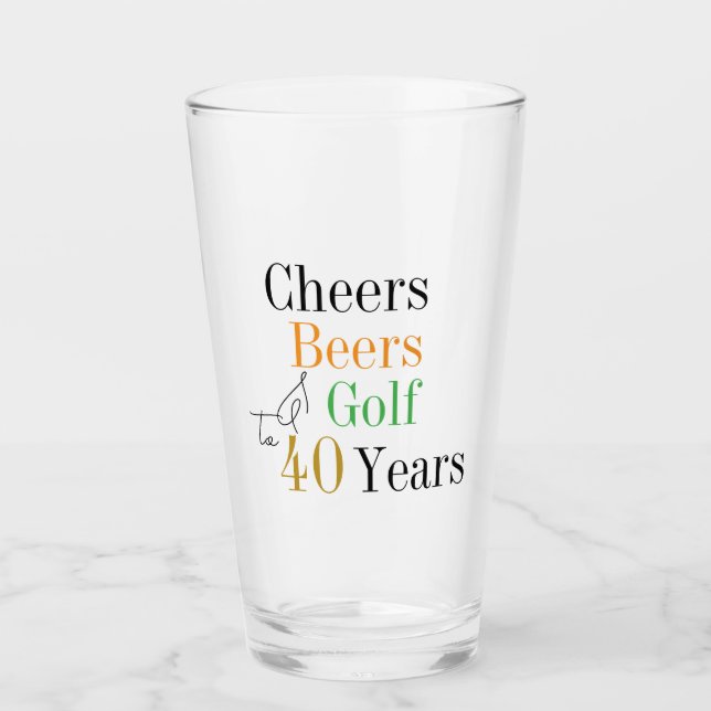 40th Birthday Cheers and Beers Golf Black and Gold Glass (Front)