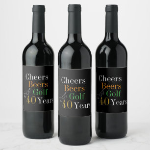 40th Birthday Cheers and Beers Golf Black and Gold Wine Label