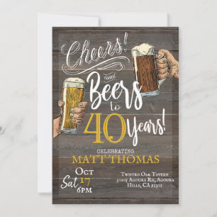 40th Birthday, Cheers and Beers Invitation