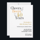 40th Birthday Cheers and Beers Minimal Party Invitation<br><div class="desc">This is a cool and modern, personalised 40th birthday party design. It is a simple, minimal black and white design with gold and orange typography. Perfect for a cool and fun, 40th birthday party. It has "Cheers and Beers to 40 Years" and space you to add your party information. To...</div>