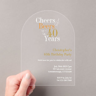 40th Birthday Cheers and Beers Party Acrylic Invitations