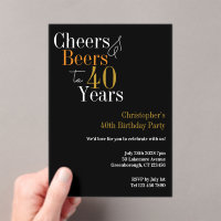 40th Birthday Cheers and Beers Party Black Gold