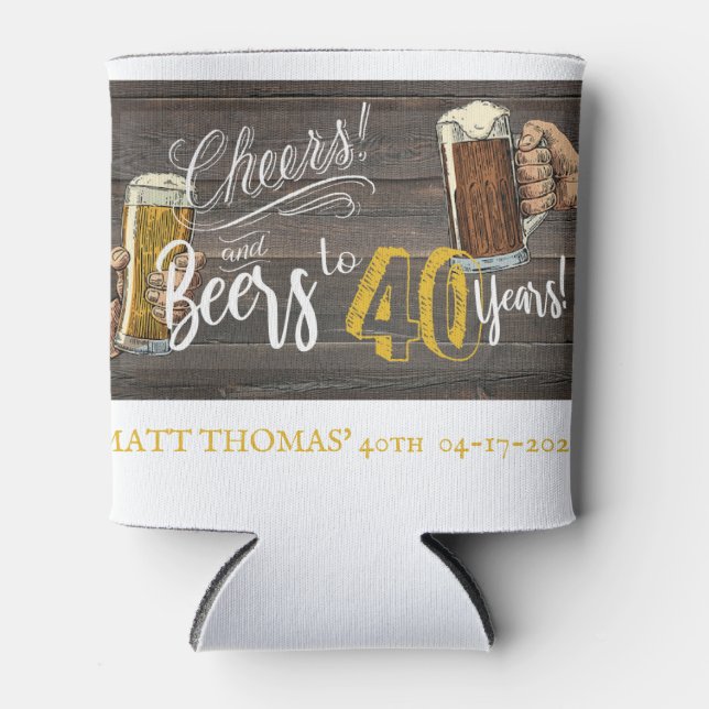 40th Birthday, Cheers and Beers,Party Favour Can Cooler (Front)