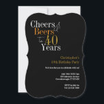 40th Birthday Cheers and Beers Party Invitation<br><div class="desc">Celebrate your 40th milestone with this Cheers and Beers to 40 years,  40th Birthday design. Featuring modern typography on black background with pops of gold and orange text. Perfect for a modern 40th birthday milestone celebration. Contact the designer for help with personalization and customization.</div>