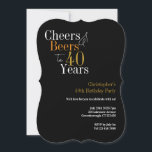 40th Birthday Cheers and Beers Party Invitation<br><div class="desc">Celebrate your 40th milestone with this Cheers and Beers to 40 years,  40th Birthday design. Featuring modern typography on black background with pops of gold and orange text. Perfect for a modern 40th birthday milestone celebration. Contact the designer for help with personalization and customization.</div>