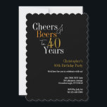 40th Birthday Cheers and Beers Party Invitation<br><div class="desc">Celebrate your 40th milestone with this Cheers and Beers to 40 years,  40th Birthday design. Featuring modern typography on black background with pops of gold and orange text. Perfect for a modern 40th birthday milestone celebration. Contact the designer for help with personalization and customization.</div>
