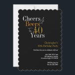 40th Birthday Cheers and Beers Party Invitation<br><div class="desc">Celebrate your 40th milestone with this Cheers and Beers to 40 years,  40th Birthday design. Featuring modern typography on black background with pops of gold and orange text. Perfect for a modern 40th birthday milestone celebration. Contact the designer for help with personalization and customization.</div>