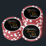 40th Birthday Cheers and Beers Party Poker Chips<br><div class="desc">This is a cool and modern, 40th birthday party design. It is a simple, minimal design, in classic black and gold typography. Perfect for a cool and fun, 40th birthday party or celebration. Ideal for party games or for party favour gifts. This design is fully customisable, simply use the personalise...</div>