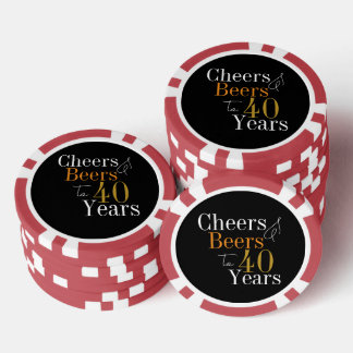 40th Birthday Cheers and Beers Party Poker Chips