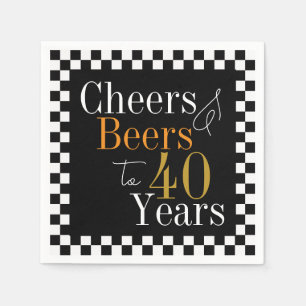 40th Birthday Cheers Beers Black and White Check Napkin