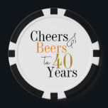 40th Birthday Cheers Beers Black and White Party Poker Chips<br><div class="desc">This is a cool and modern, 40th birthday party design. It is a simple, minimal design, in classic black and white, with pops of orange and gold. Perfect for a cool and fun, 40th birthday party or celebration. Ideal for party games or for party favour gifts. This design is fully...</div>